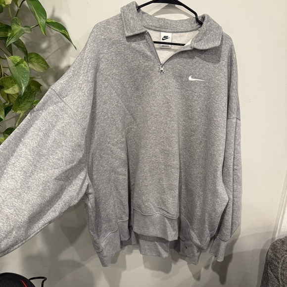 Nike Heather Gray Oversized Pullover Quarter Zip with Logo Size XL - Picture 3 of 5